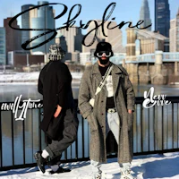 Cinematic cover art for the single “Skyline” by Nevv Evve featuring immersive winter city visuals, modern alternative pop aesthetics, luxury streetwear fashion, and collaborative artistic branding.